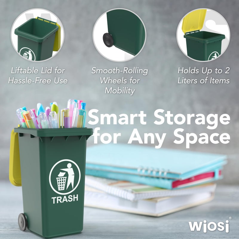 Wiosi Mini Garbage Trash Pen Holder for Desk | Tiny Recycle Bin Pencil Holder Green & Blue, Pack of 2 | Storage for Pencil & Pen | Office Stationery to Organize The Desk | Ideal for Student Work - Image 5